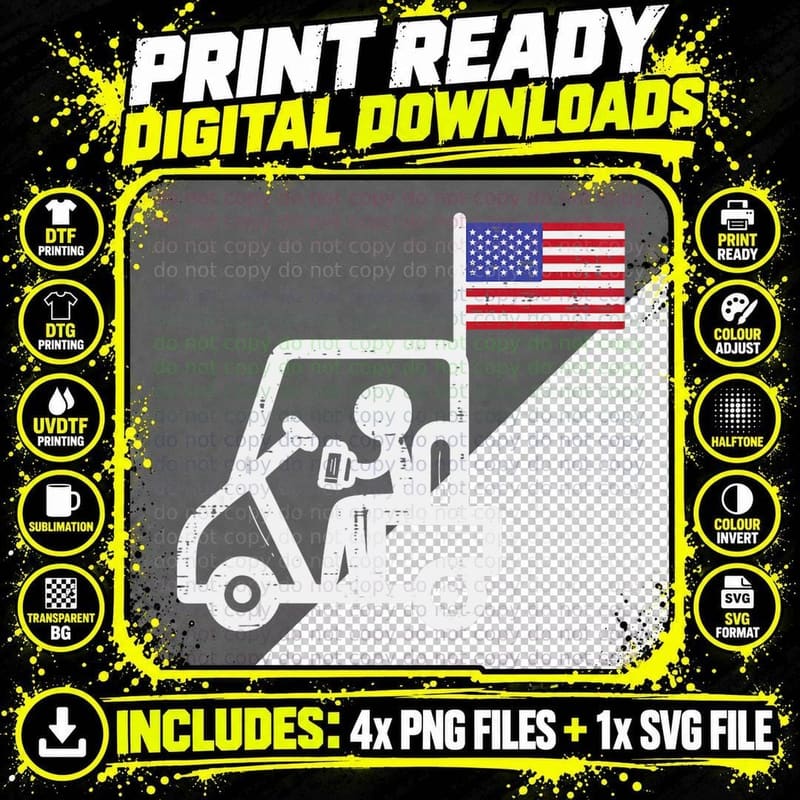 Golf Cart Flag Beer Funny Golfing Drinking Golfer Men Png SVG Digital Bundle