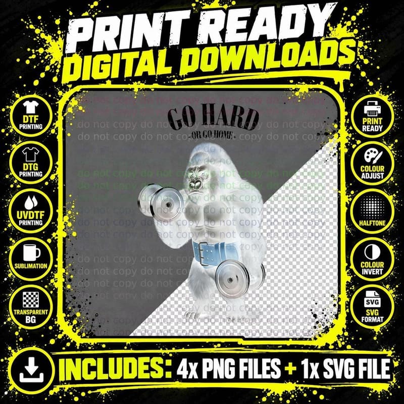 Gorilla Muscle Training with Dumbbell in Fitness Gym Png SVG Digital Bundle