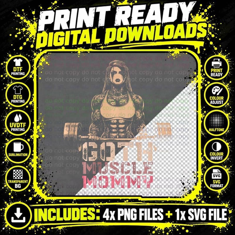 Goth Muscle Mommy Pump Cover Gym Weightlifting T-Shirt Png SVG Digital Bundle