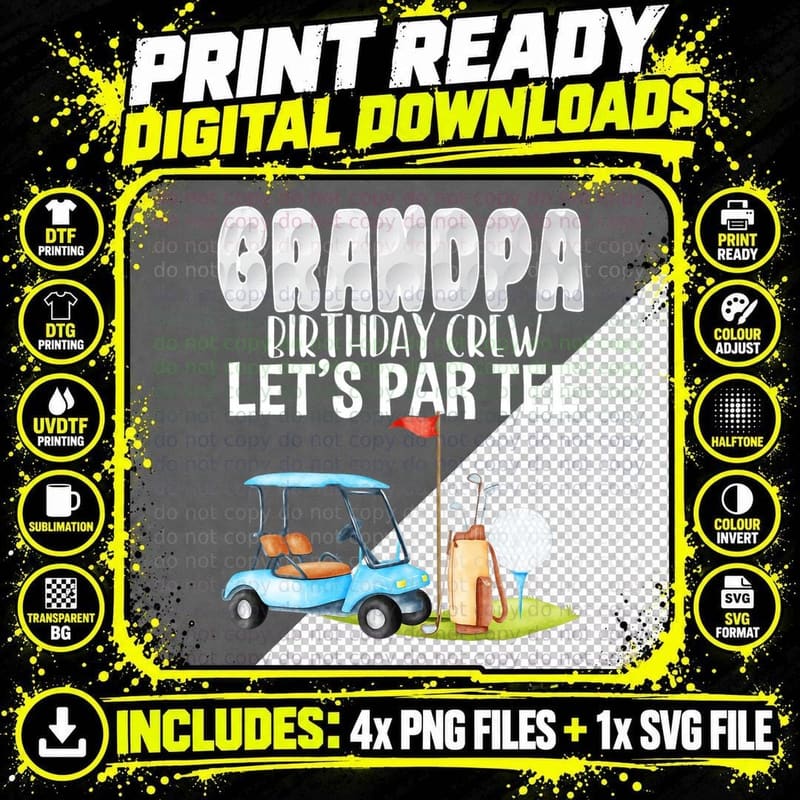 Grandpa Birthday Crew Let's Par Tee Golf Birthday Golfer Png SVG Digital Bundle