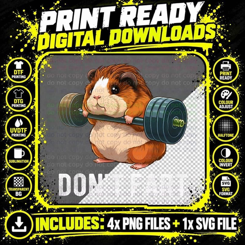 Guinea Pig Weight Lifting Gym Fitness Workout Funny Png SVG Digital Bundle