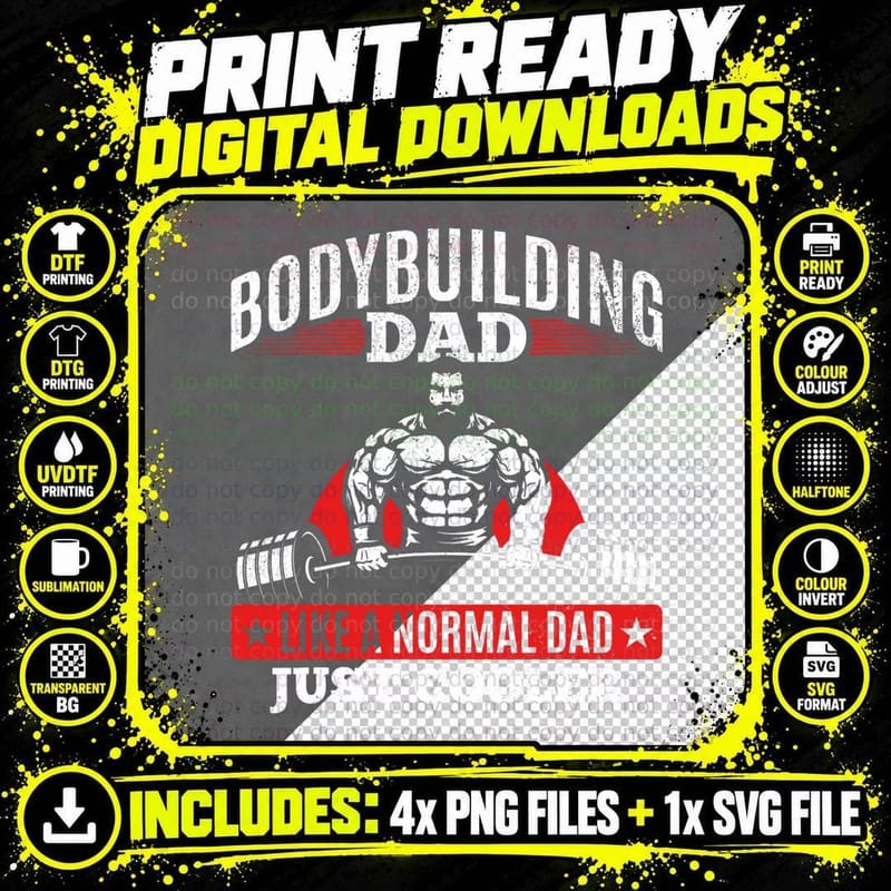 Gym Bodybuilding Fitness Training Weightlifting Dad Png SVG Digital Bundle