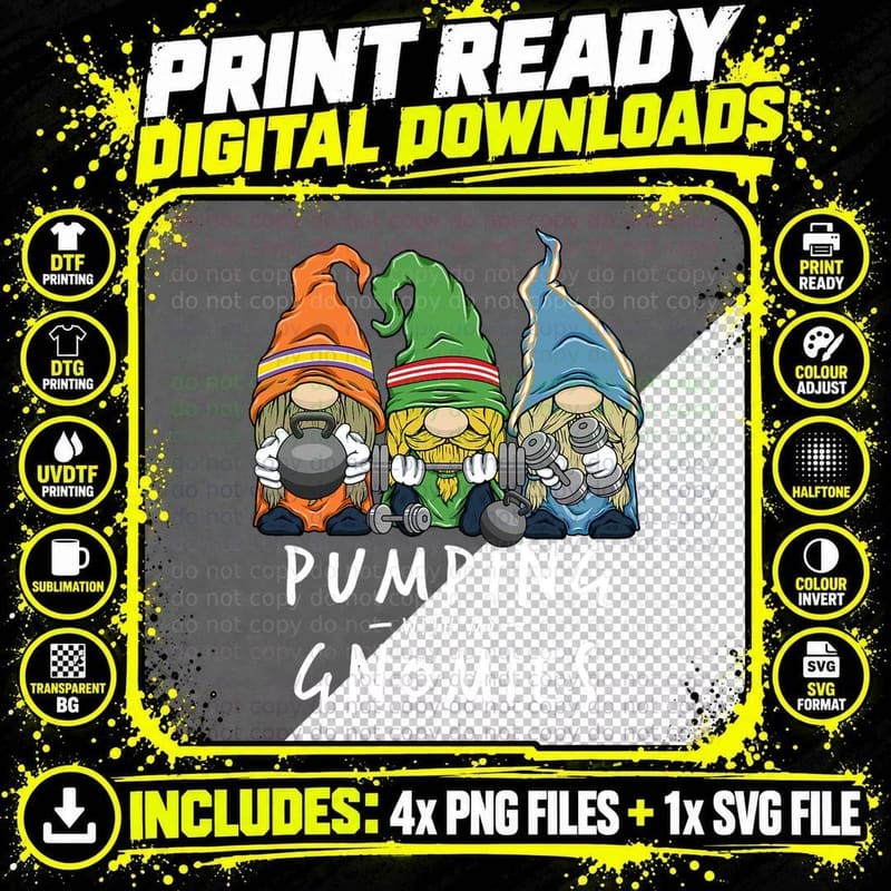 Gym Gnomes Pumping with My Gnomies Workout Fitness Men Png SVG Digital Bundle