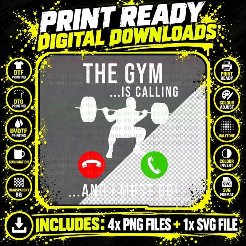Gym Is Calling Workout Fitness Bodybuilding Weight Png SVG Digital Bundle
