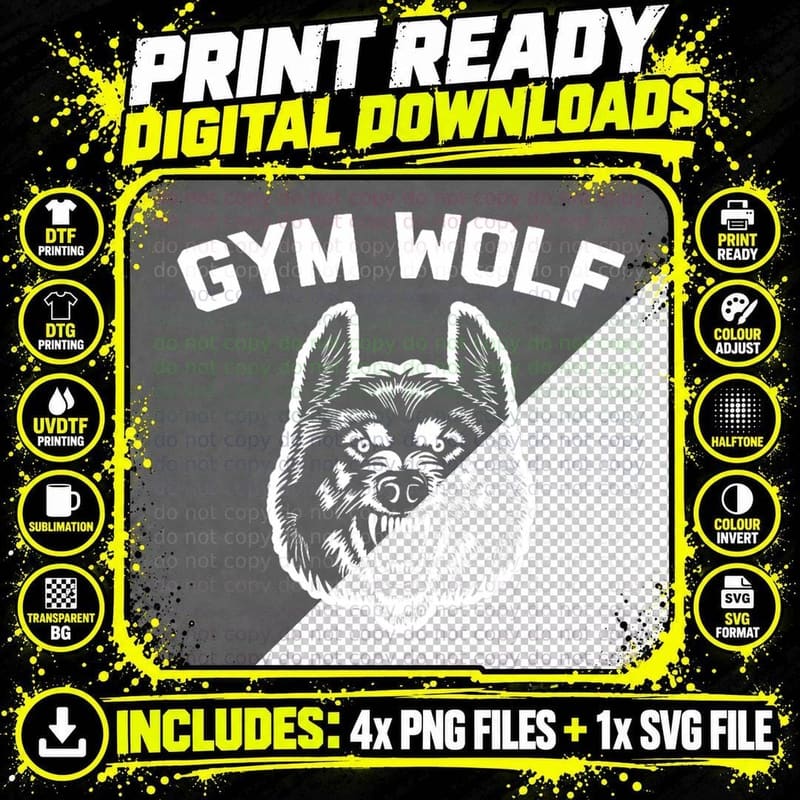 Gym Wolf Funny Weightlifting Fitness Workout Gym Png SVG Digital Bundle