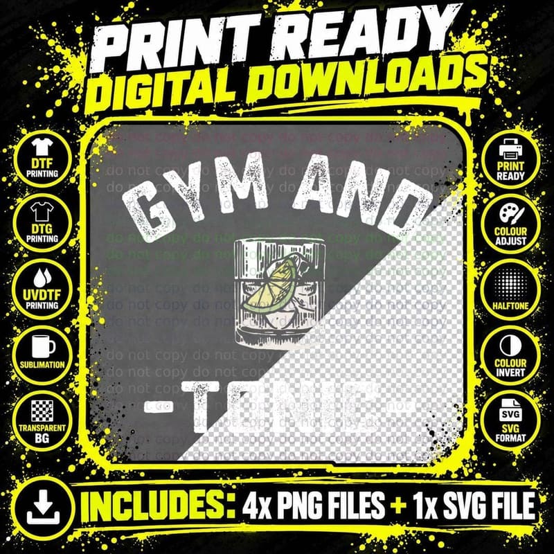 Gym and Tonic Funny Workout Weightlifting Pun Alcohol Png SVG Digital Bundle