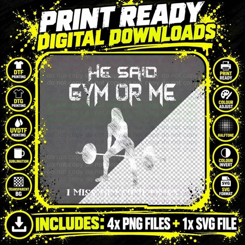 He Said Gym or Me Gym Muscle Funny Bodybuilding T-Shirt Png SVG Digital Bundle
