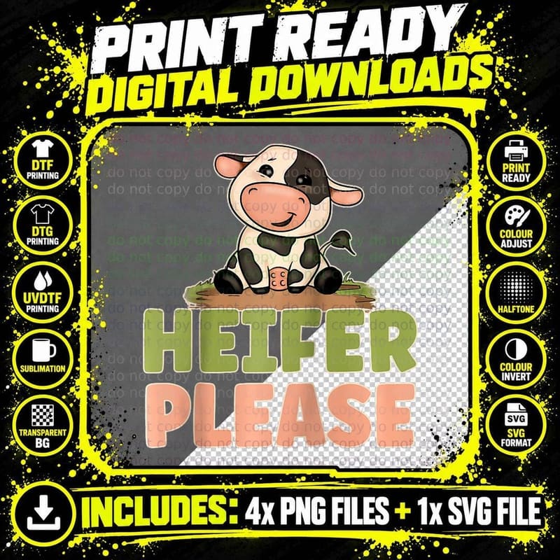 Heifer Please Funny Rude Pun Saying Quote Cute Kawaii Png SVG Digital Bundle