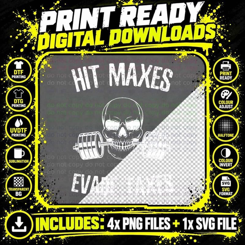 Hit Maxes Evade Taxes Funny Gym Bodybuilding Lifting Png SVG Digital Bundle