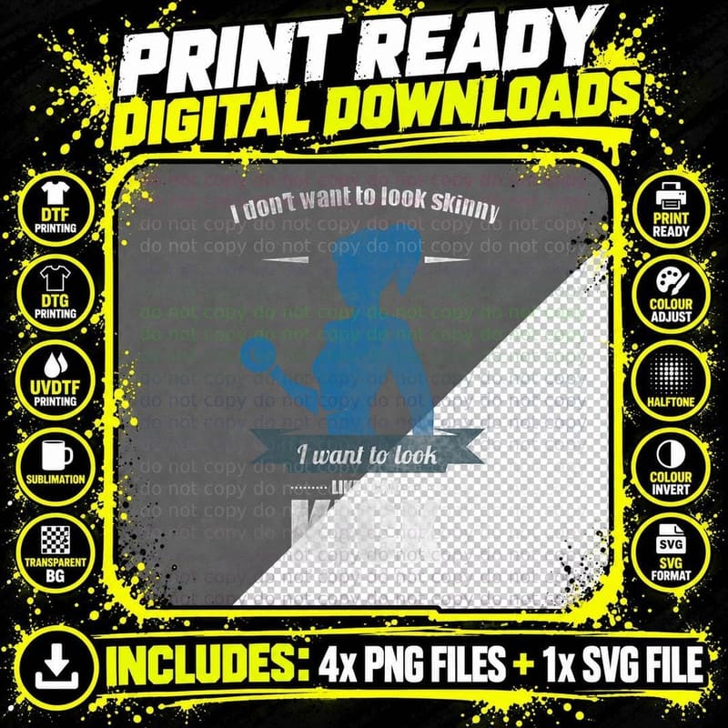 I Don't Want to Look Skinny Funny Workout Gym Fitness Png SVG Digital Bundle