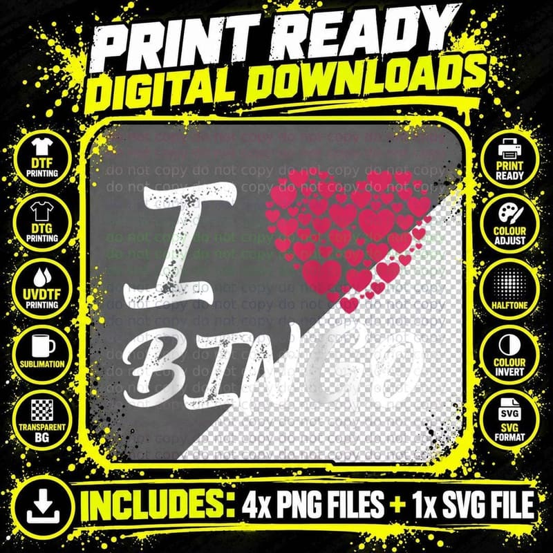 I Love Bingo Heart Game Player Gamer Play Gambling Png SVG Digital Bundle
