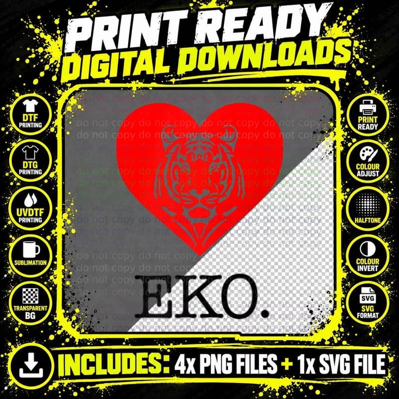 I Love Heart EKO Tiger Gone but Not Forgotten Tiger Png SVG Digital Bundle