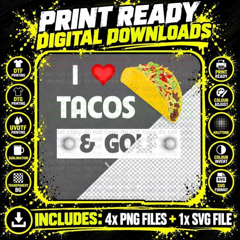 I Love Tacos and Golf Mexican Food Lovers Family Sport Png SVG Digital Bundle