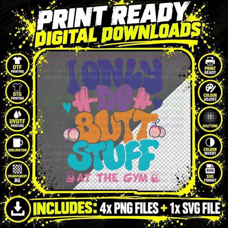 I Only Do Butt Stuff at the Gym Retro Groovy Funny Png SVG Digital Bundle