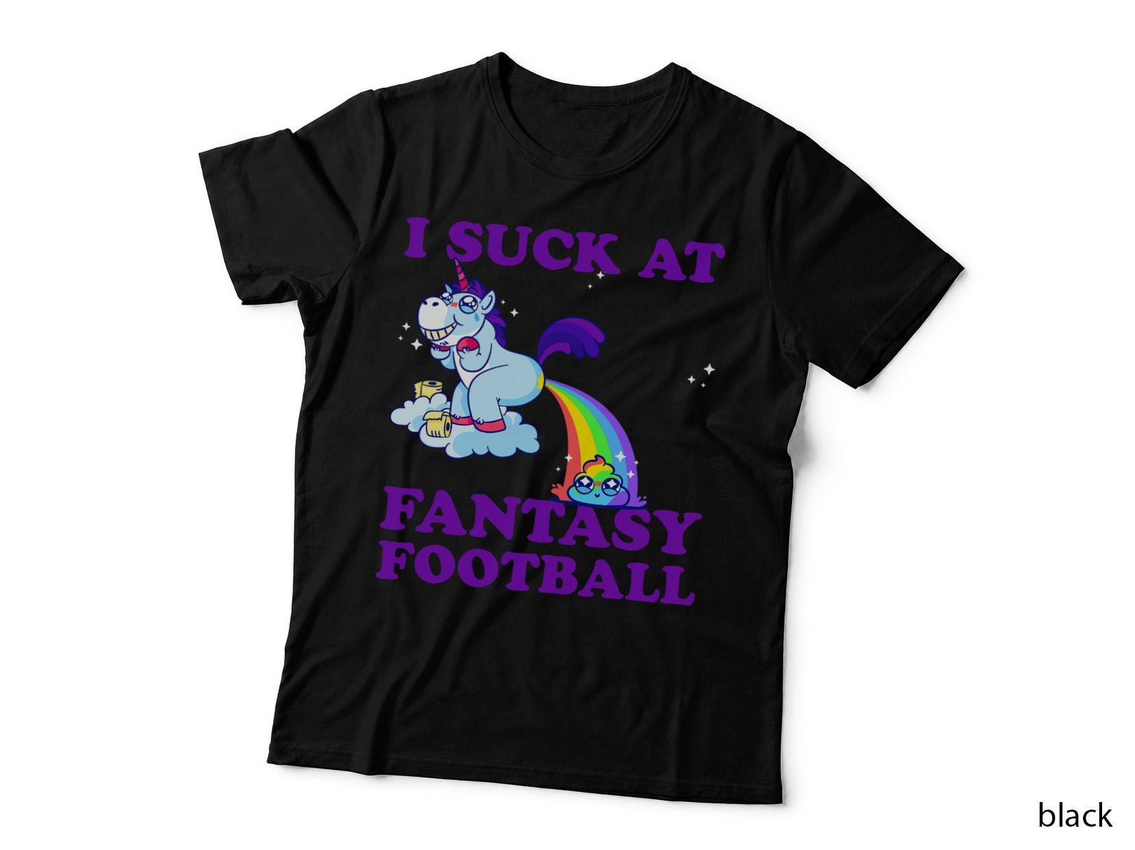I Suck at Fantasy Football Unicorn with Rainbow Poop Pink T-Shirt