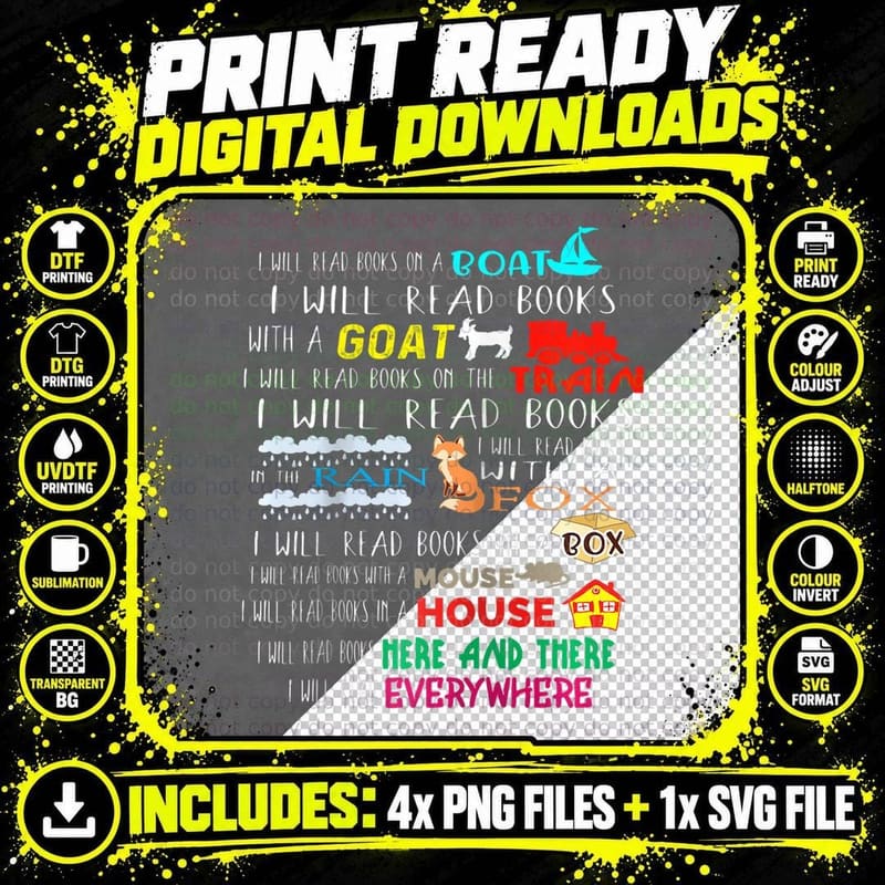 I Will Read Books on a Boat & Everywhere Reading Gifts Png SVG Digital Bundle