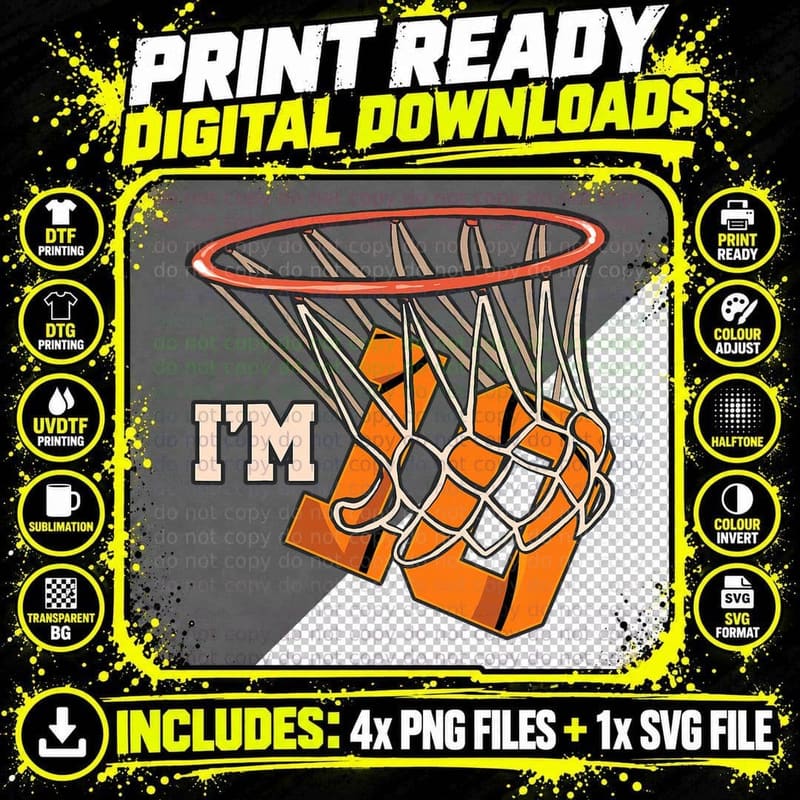 I'm 10 Basketball Theme Birthday Party Celebration 10th Png SVG Digital Bundle
