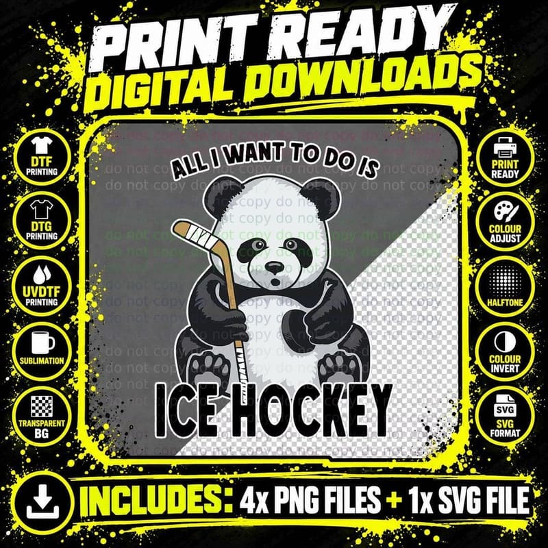 Ice Hockey Panda All I Want to Do Is Cute Bear Player Png SVG Digital Bundle