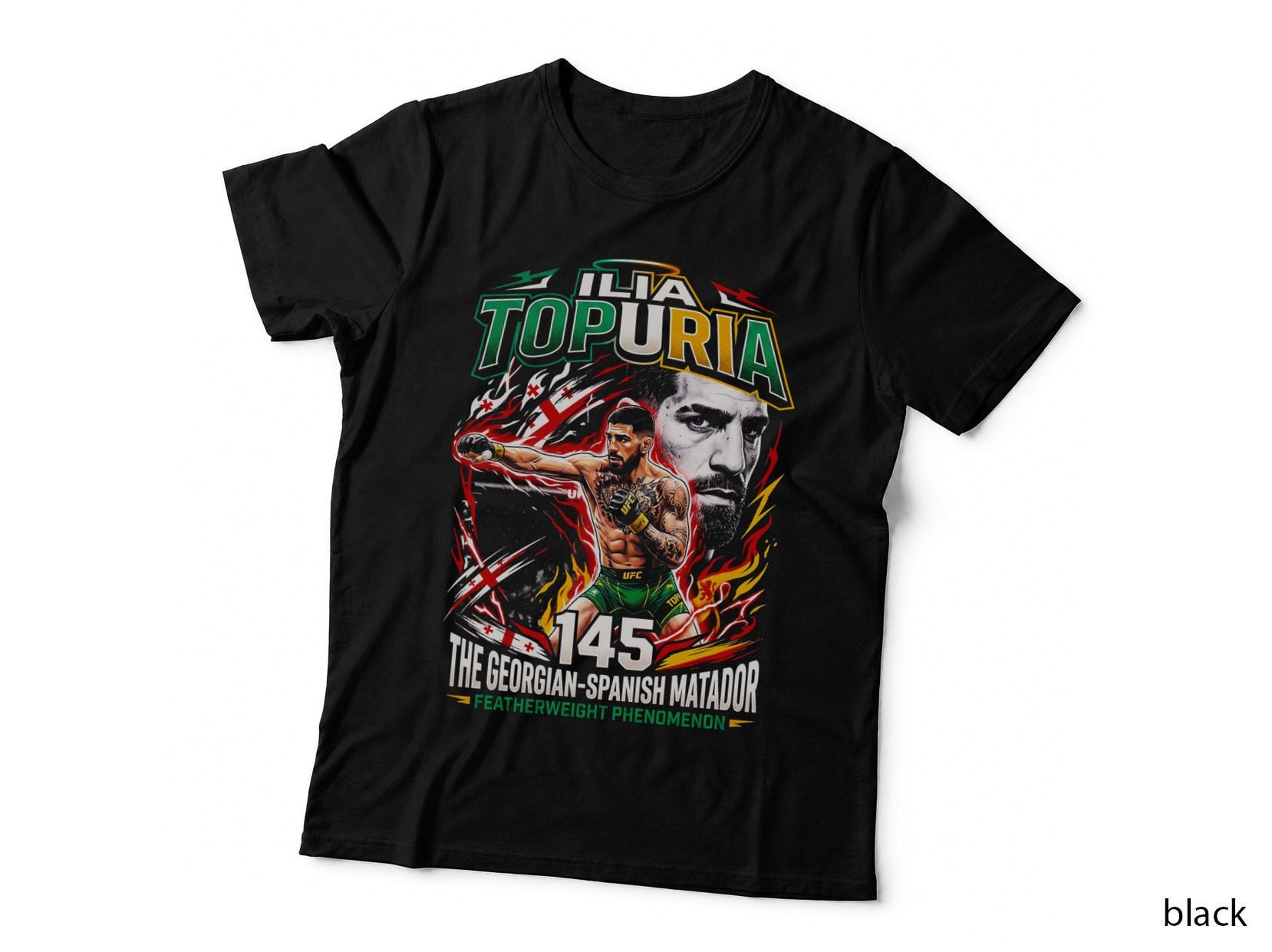 Ilia Topuria Fighter Portrait T-Shirt, Ilia Topuria 145 the Georgian-Spanish