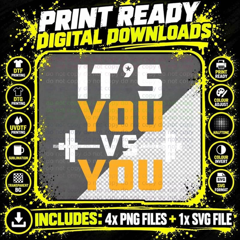 It's You vs You Gym Workout Fitness Men Women T-Shirt Png SVG Digital Bundle