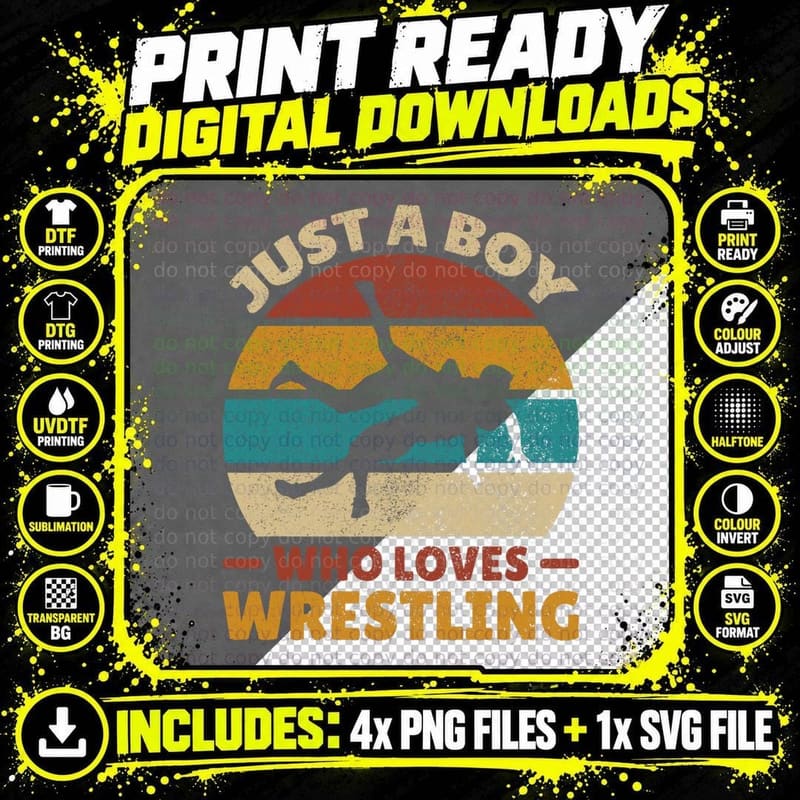 Just a Boy Who Loves Wrestling Boys Wrestle Outfit Png SVG Digital Bundle