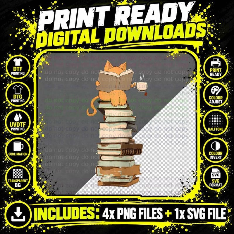 Kittens, Cats, Tea and Books Gift T Png SVG Digital Bundle