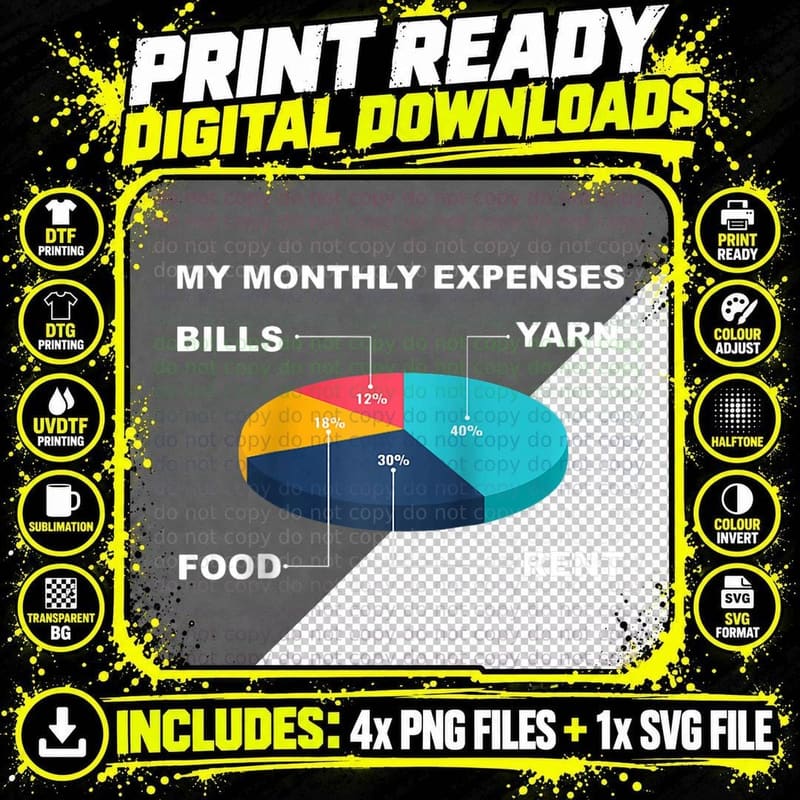 Knitting - Funny Pie Chart Knitter Crafter Png SVG Digital Bundle