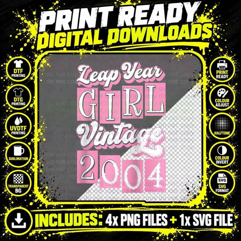 Leap Year Girl Vintage 2004 Retro Art Deco Feb 29 Png SVG Digital Bundle