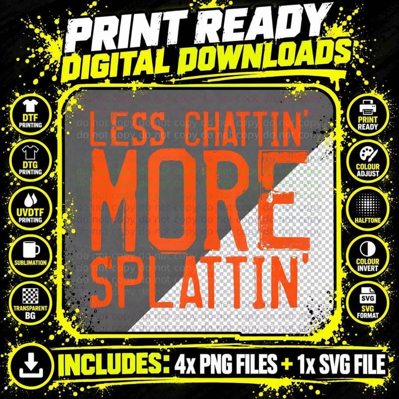 Less Chattin' More Splattin Funny Fitness Workout Gym Png SVG Digital Bundle