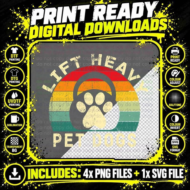 Lift Heavy Pet Dogs Gym Fitness Workout Weightlifting Png SVG Digital Bundle
