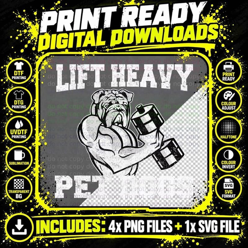 Lift Heavy Pet Dogs I Gym for Weightlifters I Great Gym Png SVG Digital Bundle