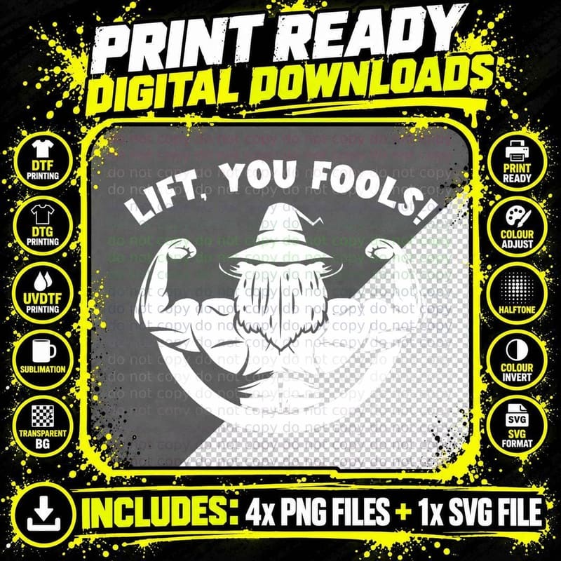 Lift You Wizard Weightlifting Bodybuilding Gym Fitness Png SVG Digital Bundle