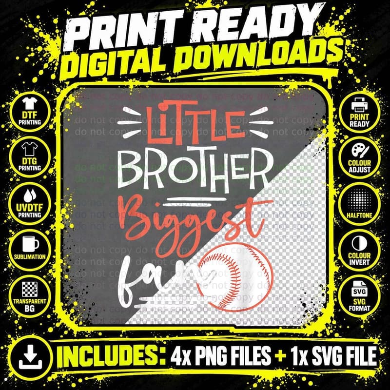 Little Brother Biggest Fan Baseball Season for Boys Png SVG Digital Bundle