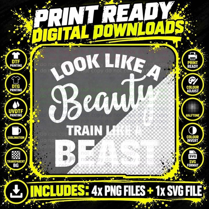 Look Like a Beauty Train Like a Beast Workout Gym Png SVG Digital Bundle