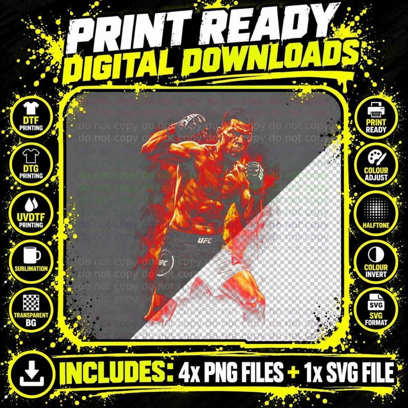 MMA Fighter Boxing T-Shirt, Combat Sports Apparel Png SVG Digital Bundle