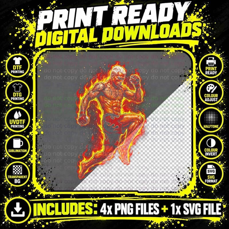 MMA Fighter T-Shirt, Fire Fist, Cage Fight Print Png SVG Digital Bundle