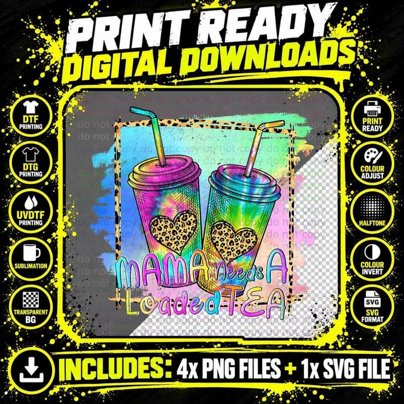 Mama Needs a Loaded Tea Tie Dye Fitness Gym Workout Png SVG Digital Bundle