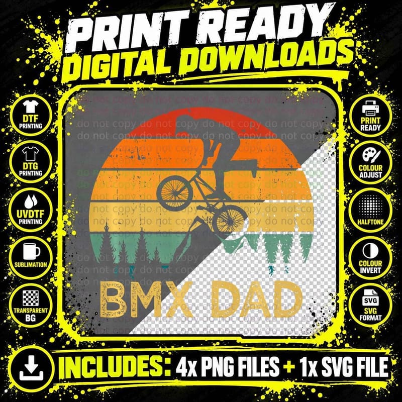 Mens BMX Cycling Lover Vintage Retro BMX Dad Fathers Day Png SVG Digital Bundle