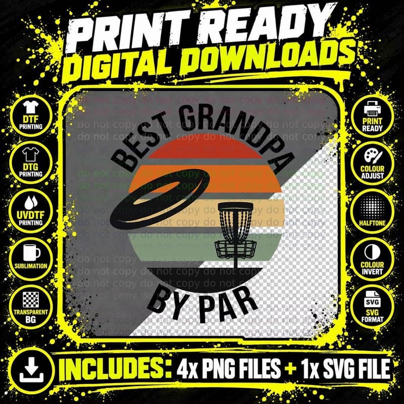 Mens Best Grandpa by Par Fathers Day Frisbee Disc Golf Png SVG Digital Bundle