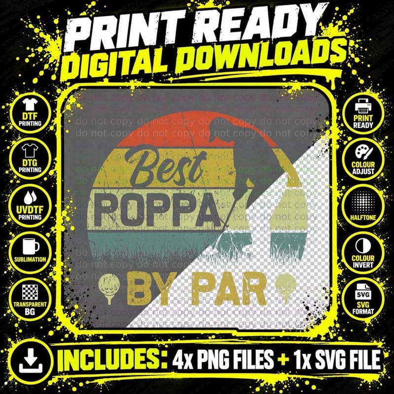 Mens Funny Best Poppa by Par Father's Day Golf Lover Png SVG Digital Bundle