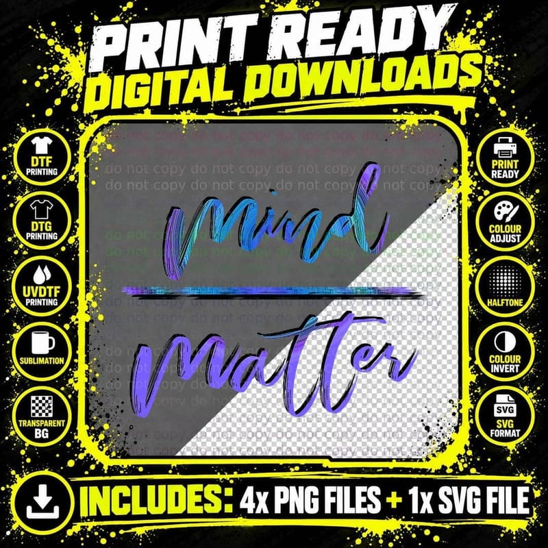 Mind Over Matter Inspiring Gym Design T-Shirt Png SVG Digital Bundle