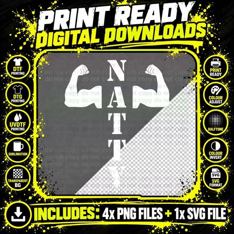 Natty Natural Muscles Bodybuilding Funny Gym Png SVG Digital Bundle
