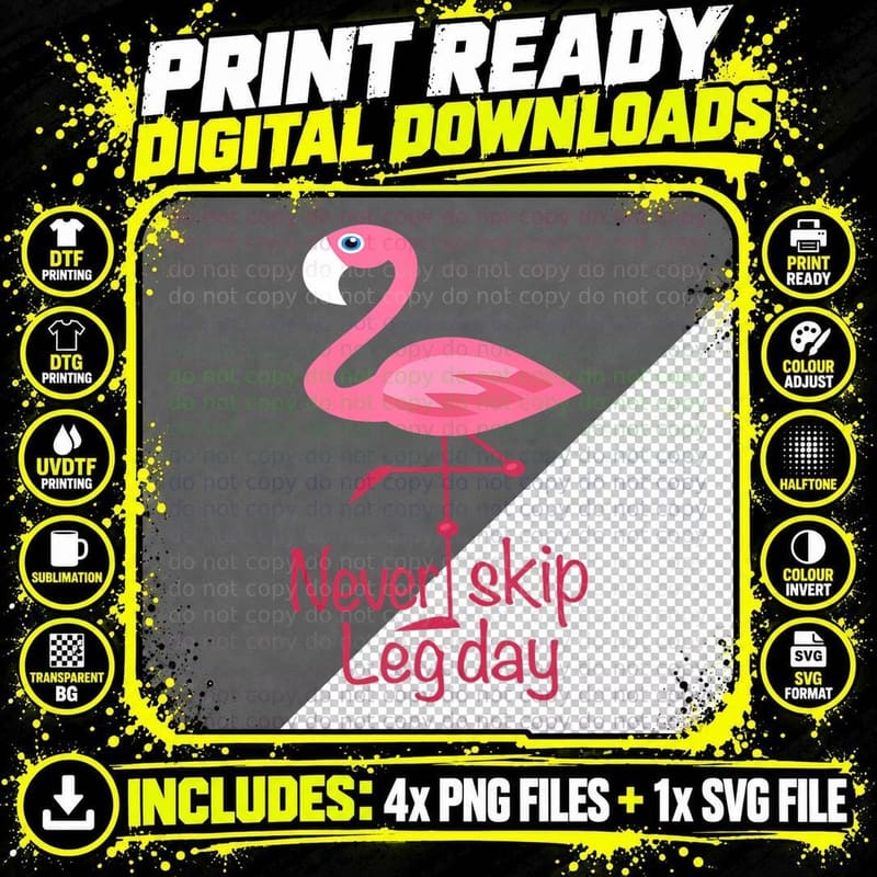 Never Skip Leg Day - Gym Fitness Workout Flamingo Png SVG Digital Bundle