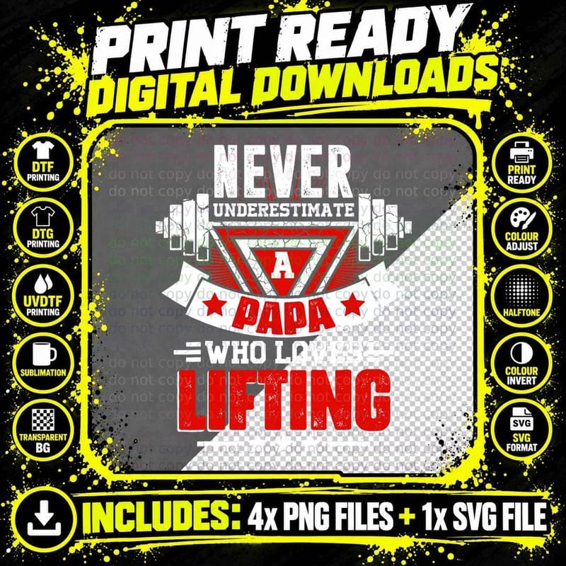 Never Underestimate Papa Gym Workout Fitness Png SVG Digital Bundle