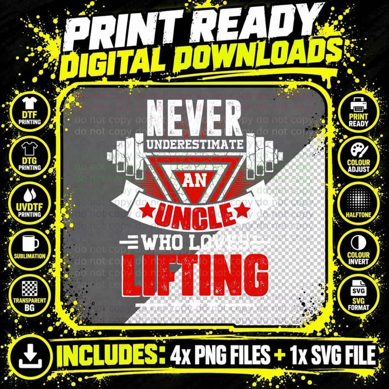 Never Underestimate Uncle Gym Workout Fitness Png SVG Digital Bundle