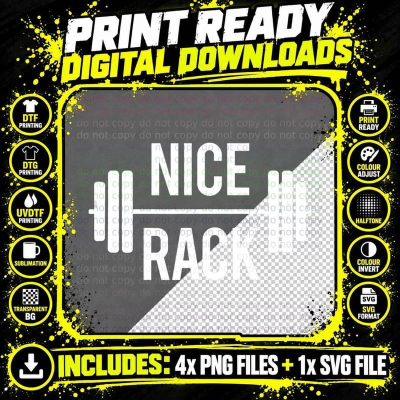Nice Rack Funny Gym Pun Cool Workout Fitness Gift Idea Png SVG Digital Bundle