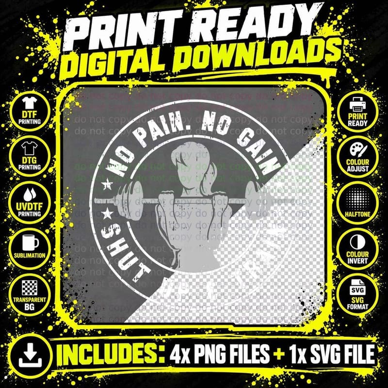 No Pain No Gain Women Workout Gym Cool Fitness Lover Png SVG Digital Bundle