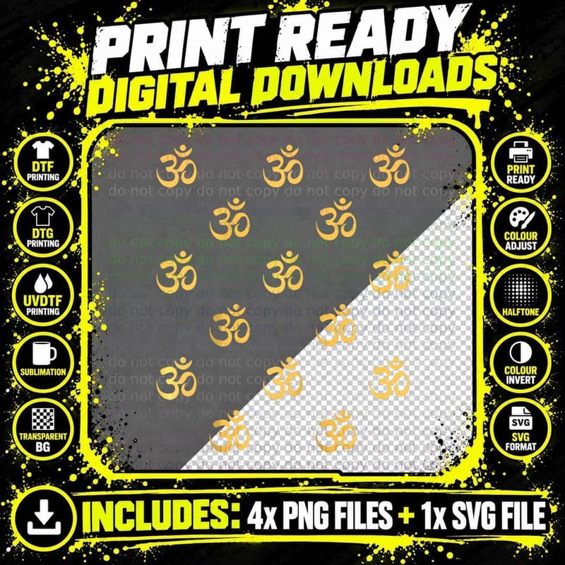 Om Omkara Aum Symbol Pattern Art - Spiritual Yoga Png SVG Digital Bundle