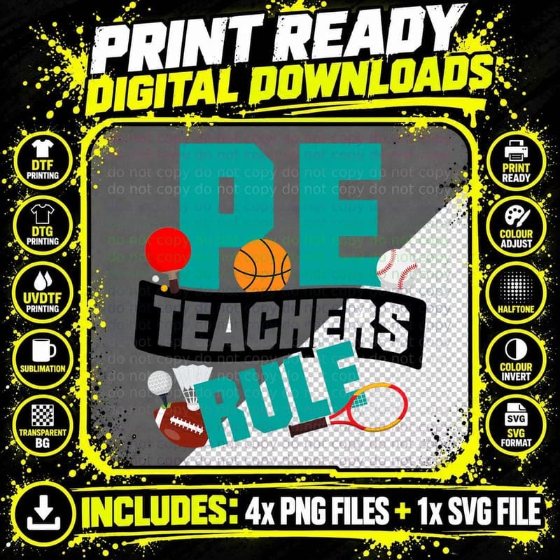 P.e. Teachers Rule Graphic Funny School Gym Class Gift Png SVG Digital Bundle