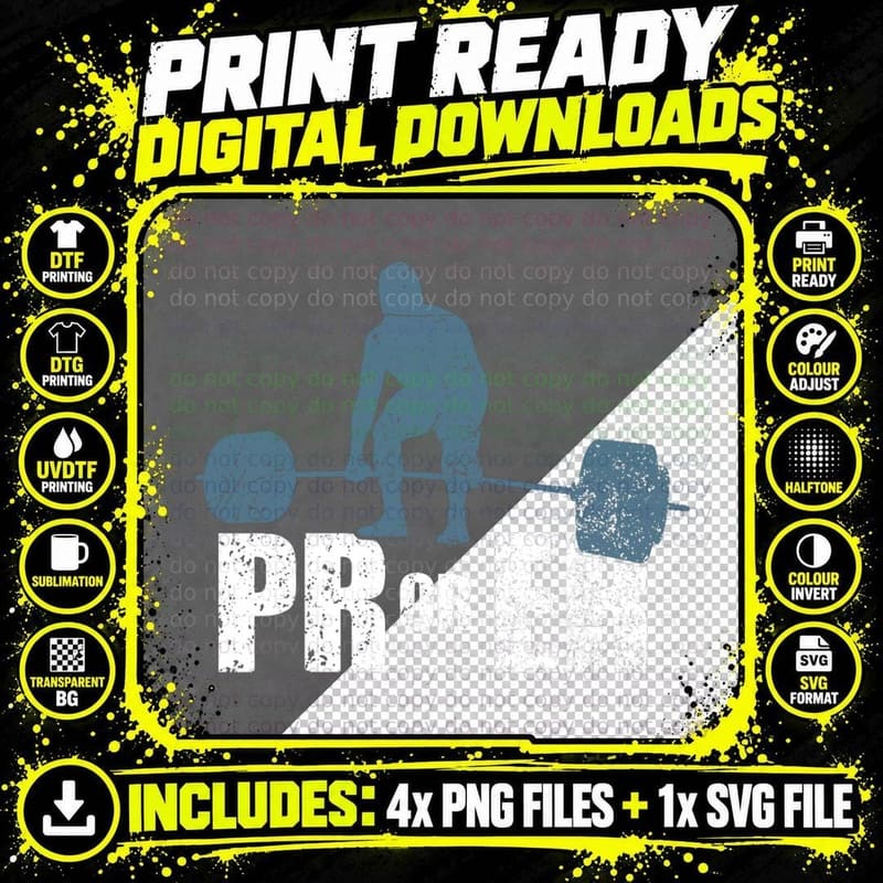 PR or ER Weightlifting Bodybuilding Fitness Gym T-Shirt Png SVG Digital Bundle